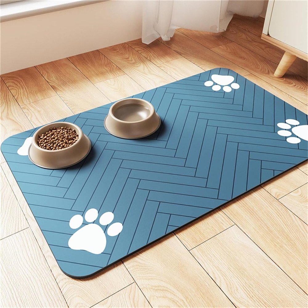 FANSU Dog Bowl Mat, Non-Slip Quick-Dry Feeding Mat (Blue, 20x30cm)