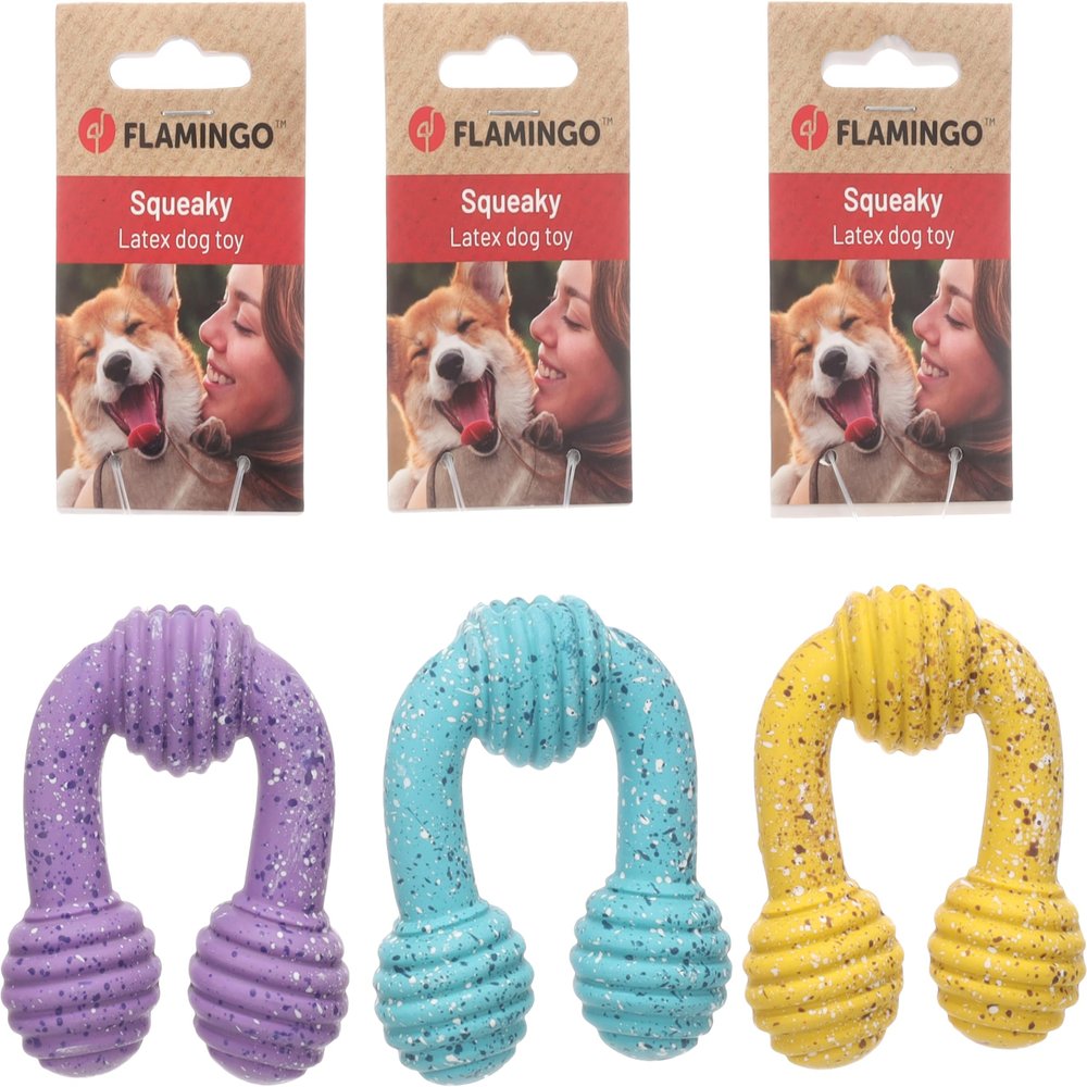 Flamingo Dog Toy Freckles U-Ring Latex with Squeaker Size S 10 cm