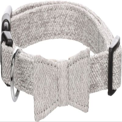 Flamingo Nelson Nylon Dog Collar with Bow, Gray, M | 35–50 cm x 20 mm x 3 mm