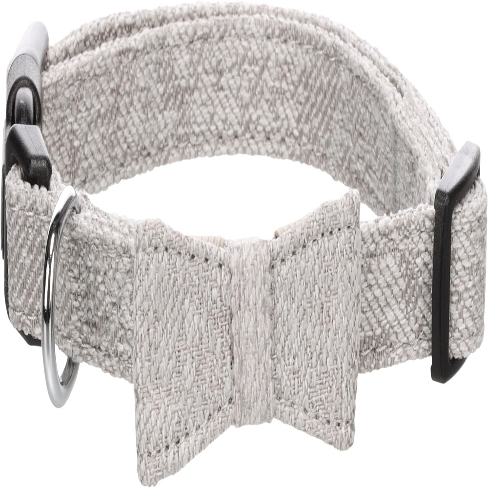 Flamingo Nelson Nylon Dog Collar with Bow, Gray, M | 35–50 cm x 20 mm x 3 mm