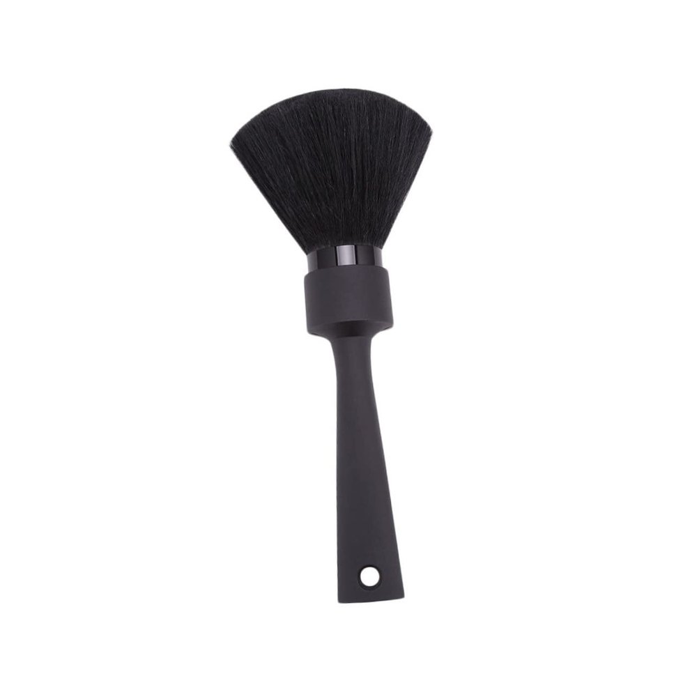 Mikinona Professional Soft-Fiber Neck Duster Brush, Large Black Barber Brush with Round Handle