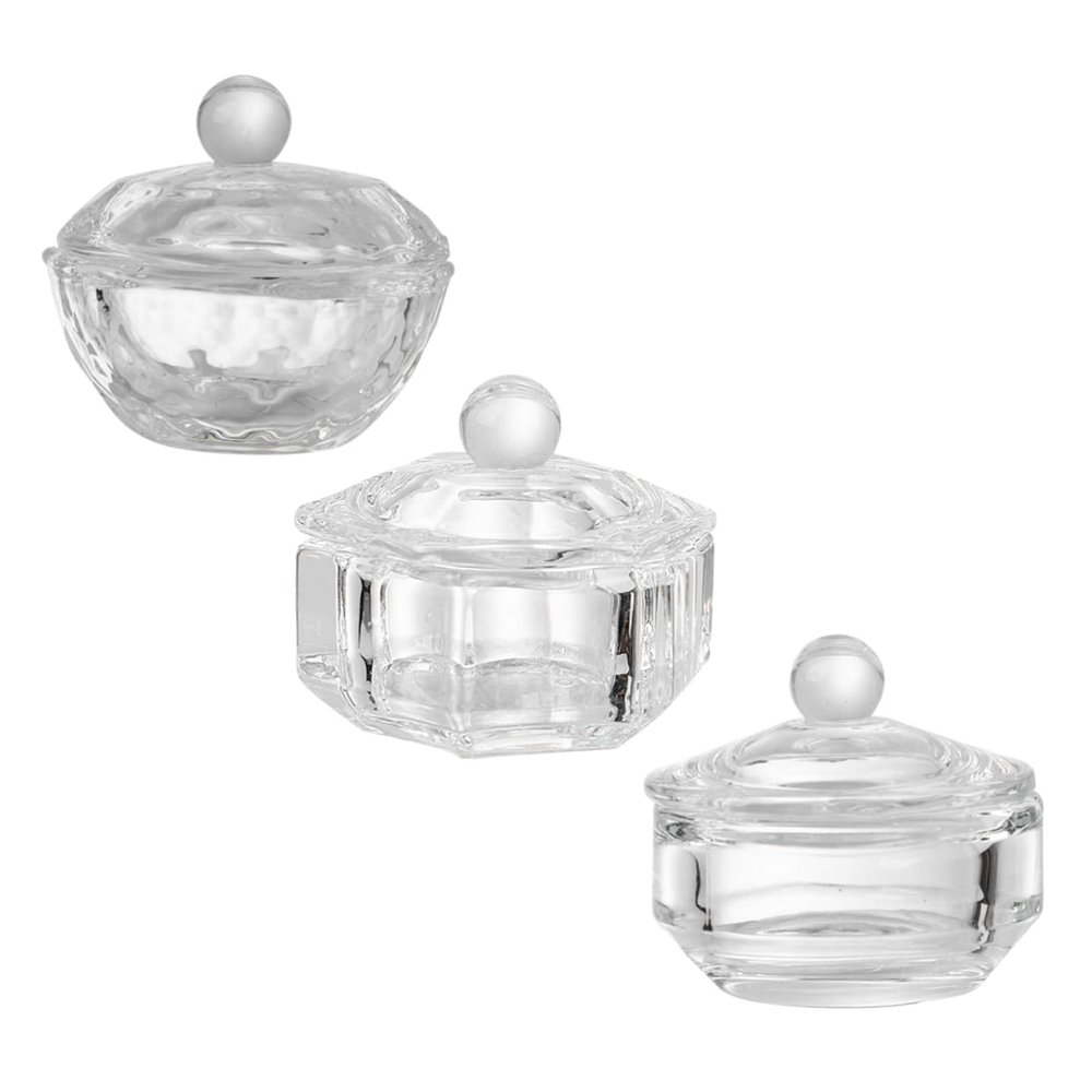WRITWAA 3-Piece Crystal Glass Nail Art Cups with Lids