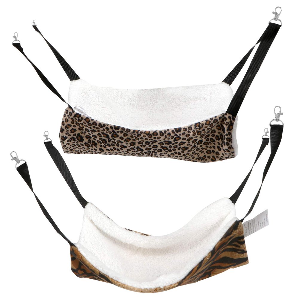 Toddmomy 2-Pack Plush Cat Hammocks, Warm Winter Beds for Small Pets, Leopard and Tiger Print