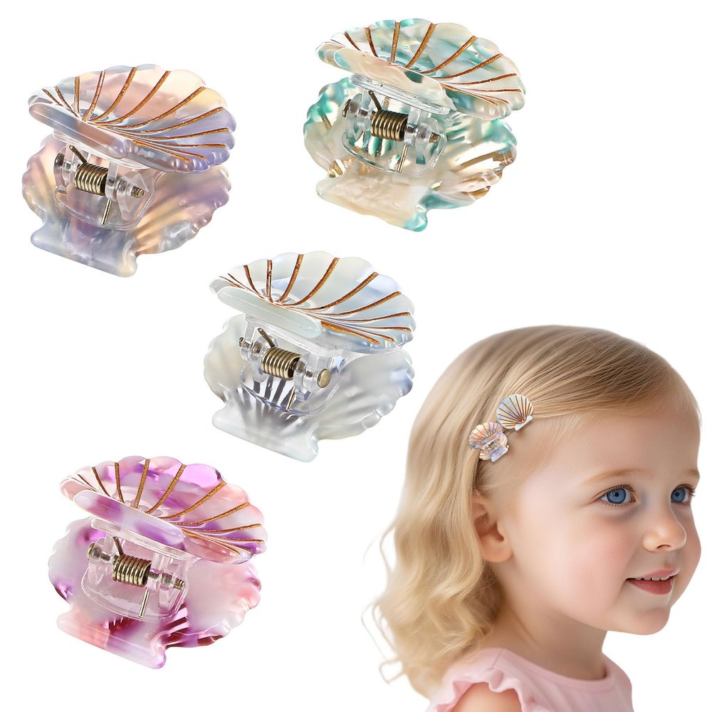 WRITWAA Shell Hair Accessories, 4 Small Acetate Claw Clips with Shell Appliques for Women and Teens