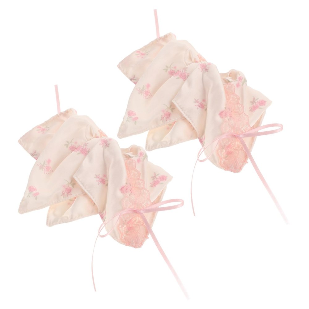 Pink Hair Ties, 2-Pack, Satin Lace Floral Pattern