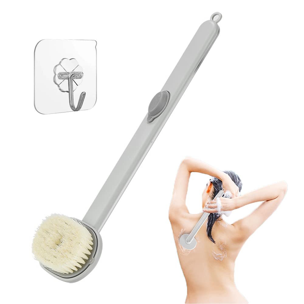 TUKRPQMRI Long-Handle Bath Brush with Soap Dispenser, Gray (533)