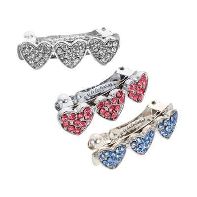 DINHEAROM 3-Pack Heart Rhinestone Hairpins for Dogs and Cats