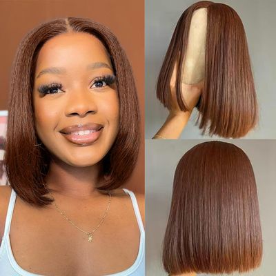 TNICE 8-Inch Chocolate Brown Straight Human Hair Bob Wig, 4x4 Lace Front