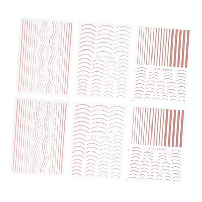Gold Nail Stickers with Line Stripes, 6-Piece Self-Adhesive Set