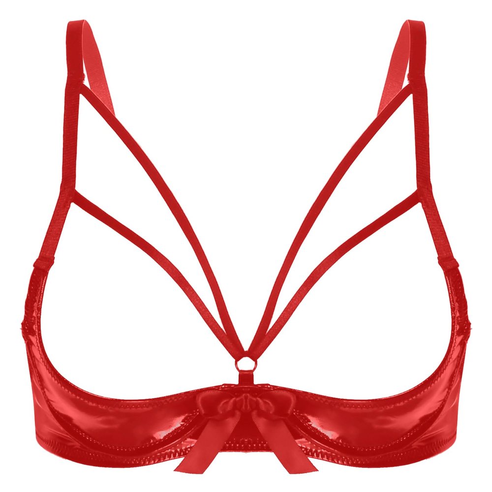 GRRKDFQ Sexy Women's Open-Cup Bowknot Bra, Red, XXL