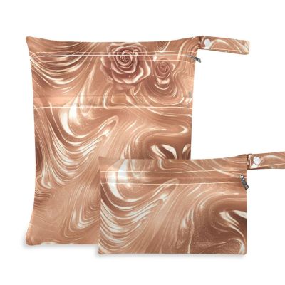 aidingzhi Waterproof Bags for Daycare, 2-Pack, Baby Travel Organizer Bags with Handles, Cloth Diaper Bag (Red-Gold Texture)