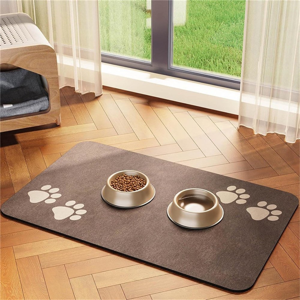 FANSU Dog Bowl Mat, Brown, Absorbent Quick-Dry Non-Slip Diatomaceous Earth Mat, Washable, 4.40 x 120 cm