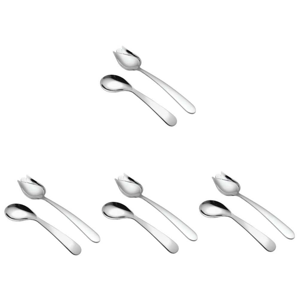 DEARMAMY 4 Sets of 2 Angled Elbow-Handle Spoons for Adults with Disabilities, Stainless Steel, Silver