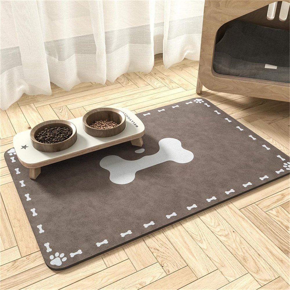FANSU Dog Bowl Mat, Brown, Absorbent Quick-Dry Non-Slip Pet Feeding Mat, 9.6 x 90 cm