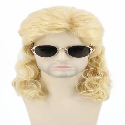 Lucoacos 80s Mullet Wig for Men, Golden Yellow Heavy Metal Punk Rock Party Costume Wig