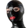 GAYLOP Latex Mask, Black Latex, Hooded, Large Open Eyes and Mouth, XS, Red view 1