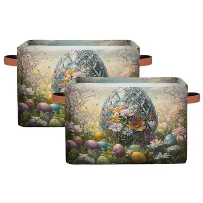 Mexpekil Easter Floral Egg Storage Baskets for Children's Toys, Foldable, 2-Pack