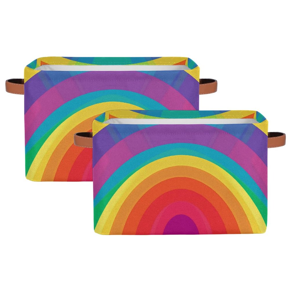 Mexpekil Foldable Storage Baskets with Rainbow Tunnel Pattern, 2-Pack