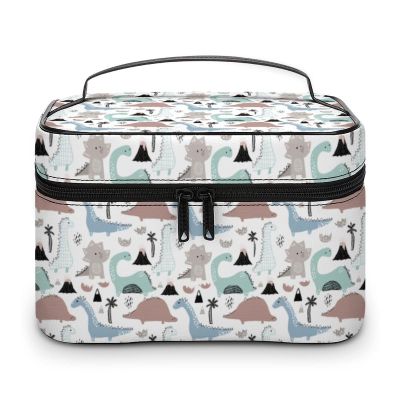 Watercolor Colorful Anime Dinosaurs Travel Makeup Bag for Women and Men, Cosmetic Organizer with Soft Handle, Large Capacity Toiletry Bag