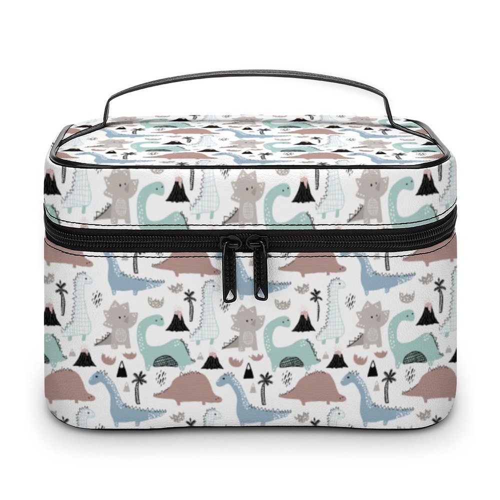 Watercolor Colorful Anime Dinosaurs Travel Makeup Bag for Women and Men, Cosmetic Organizer with Soft Handle, Large Capacity Toiletry Bag
