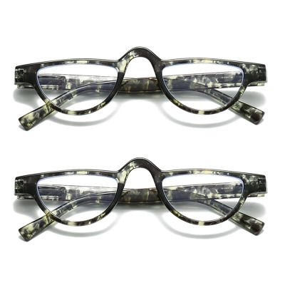 Hubeye 2-Pair Half-Moon Reading Glasses for Women and Men, Green Stripes, Half-Rim, Spring Hinges, +2.50