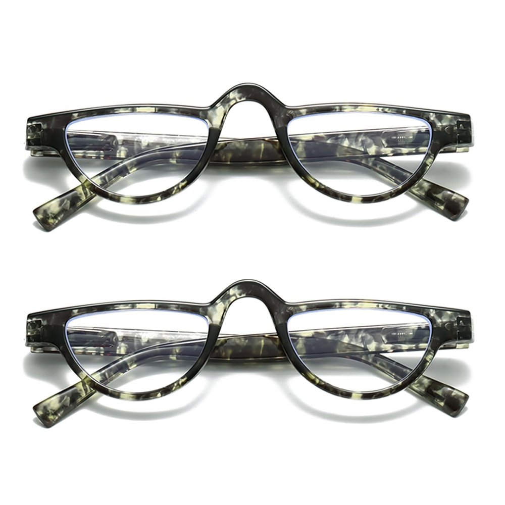 Hubeye 2-Pair Half-Moon Reading Glasses for Women and Men, Green Stripes, Half-Rim, Spring Hinges, +2.50