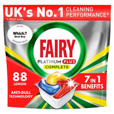 Fairy Platinum Plus All-in-One Dishwasher Tablets, Lemon, 88 Count