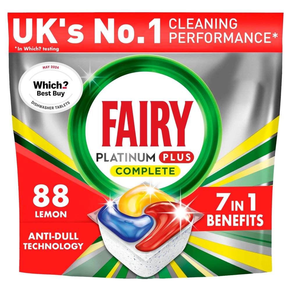 Fairy Platinum Plus All-in-One Dishwasher Tablets, Lemon, 88 Count