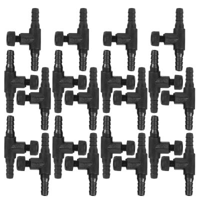 Yctze Black ABS 3-Way Aquarium Control Valves for 4mm Tubing and Air Pumps - 20 Pack