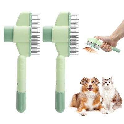 2-Pack Self-Cleaning Pet Grooming Brushes, Green
