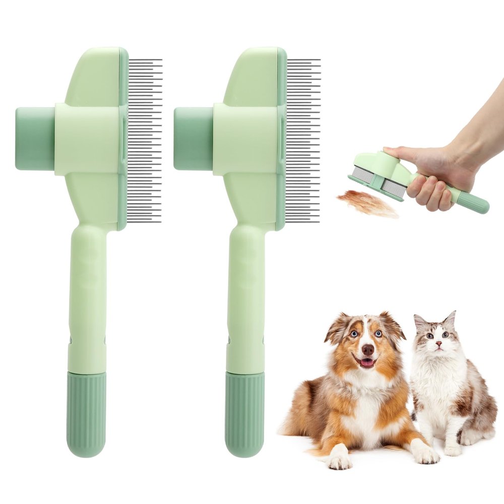 2-Pack Self-Cleaning Pet Grooming Brushes, Green