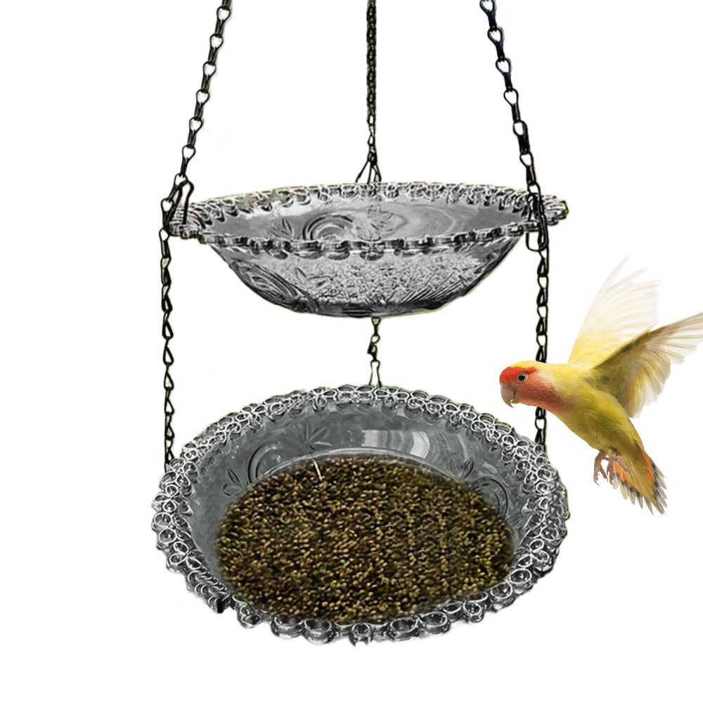Bird Water Feeder, Small Bird Water Dish, Double-Layer Design, 24 x 23 x 5 cm