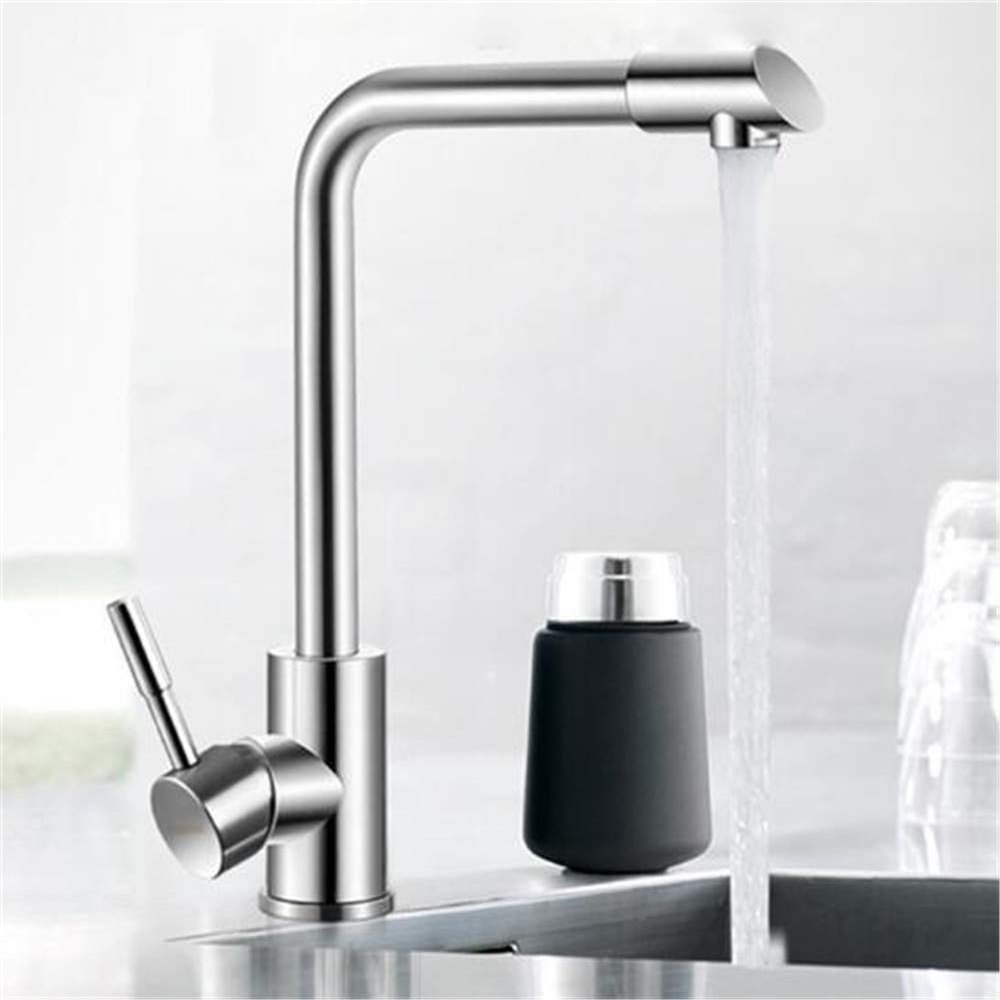 QTYQWC Stainless Steel Hot and Cold Kitchen Faucet, 360° Swivel, Single-Handle, Lead-Free