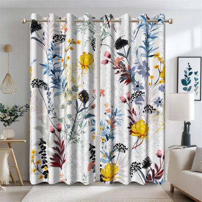 Ttincceer Botanical Blackout Curtains, 107 x 215 cm, Boho Wildflower Print, 2 Panels