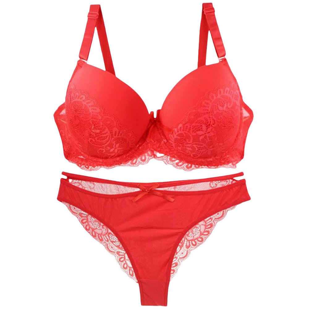 Women's Lace Bra and Thong Set, Red, 85C