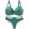 Sexy Lace Bra and Thong Set, 2-Piece, Green, 100B view 1