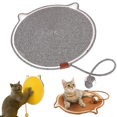Qosigote Dual Cat Scratching Mat, 50 cm/19.69 in, Enlarged Sisal Carpet with Cotton Ball Toy and Cat-Ear Design, Gray