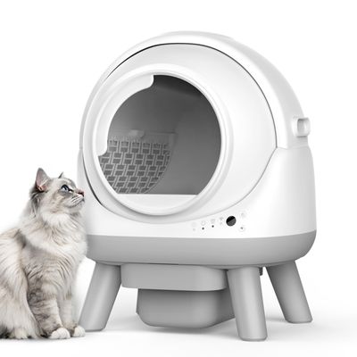 ELS PET Extra-Large Self-Cleaning Cat Litter Box, Safety Arm, White