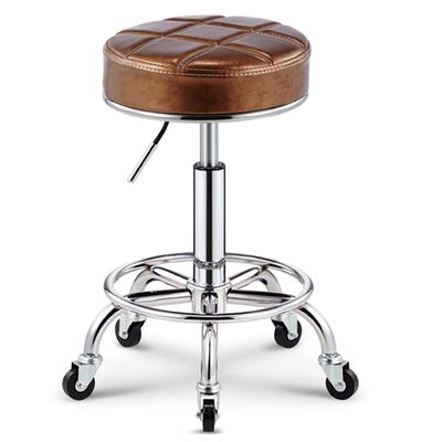 QDZC Round Adjustable Rolling Stool, Brown
