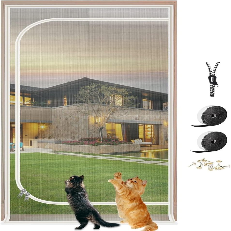 ZUYINBULUO Cat Screen Door, Scratch-Resistant Mesh Door with Zipper for Cats, Helps Keep Puppies and Cats from Wandering Around the Home (110 x 220 cm)