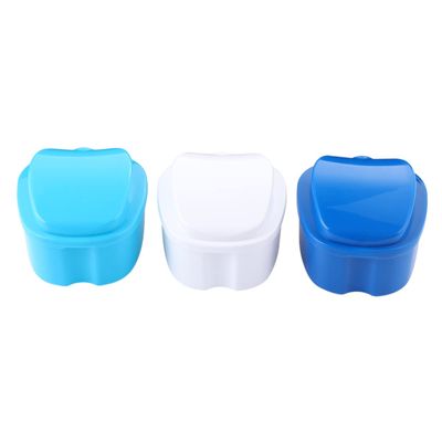 3-Pack Plastic Denture Cases, Blue, with Strainer