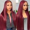 Burgundy Straight Human Hair Lace Front Wig, 13 x 6 Transparent Lace, 200% Density, 8 Inch view 1