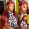 Burgundy Straight Human Hair Lace Front Wig, 13 x 6 Transparent Lace, 200% Density, 8 Inch view 3