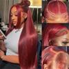 Burgundy Straight Human Hair Lace Front Wig, 13 x 6 Transparent Lace, 200% Density, 8 Inch view 4