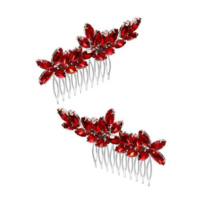 Bridal Hair Combs, 2-Pack with Flowers, Zinc Alloy and Rhinestones, Red