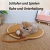 Cat Scratching Mat and Bed 2-in-1, Handwoven Cat-Ear-Shaped All-Season Pet Mat, Brown + Yellow view 3