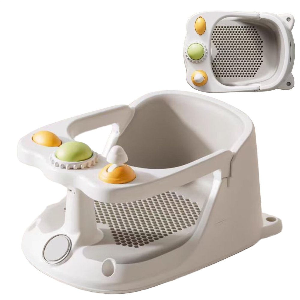 lisutupode Baby Bath Seat 39.5 x 28.6 x 16.5 cm, Gray, with 4 Suction Cups and Cushion