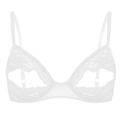 Riismen Women's Sheer Floral Lace Bralette, Underwire-Free, Unlined, Open-Nipple Design, White, S–5XL