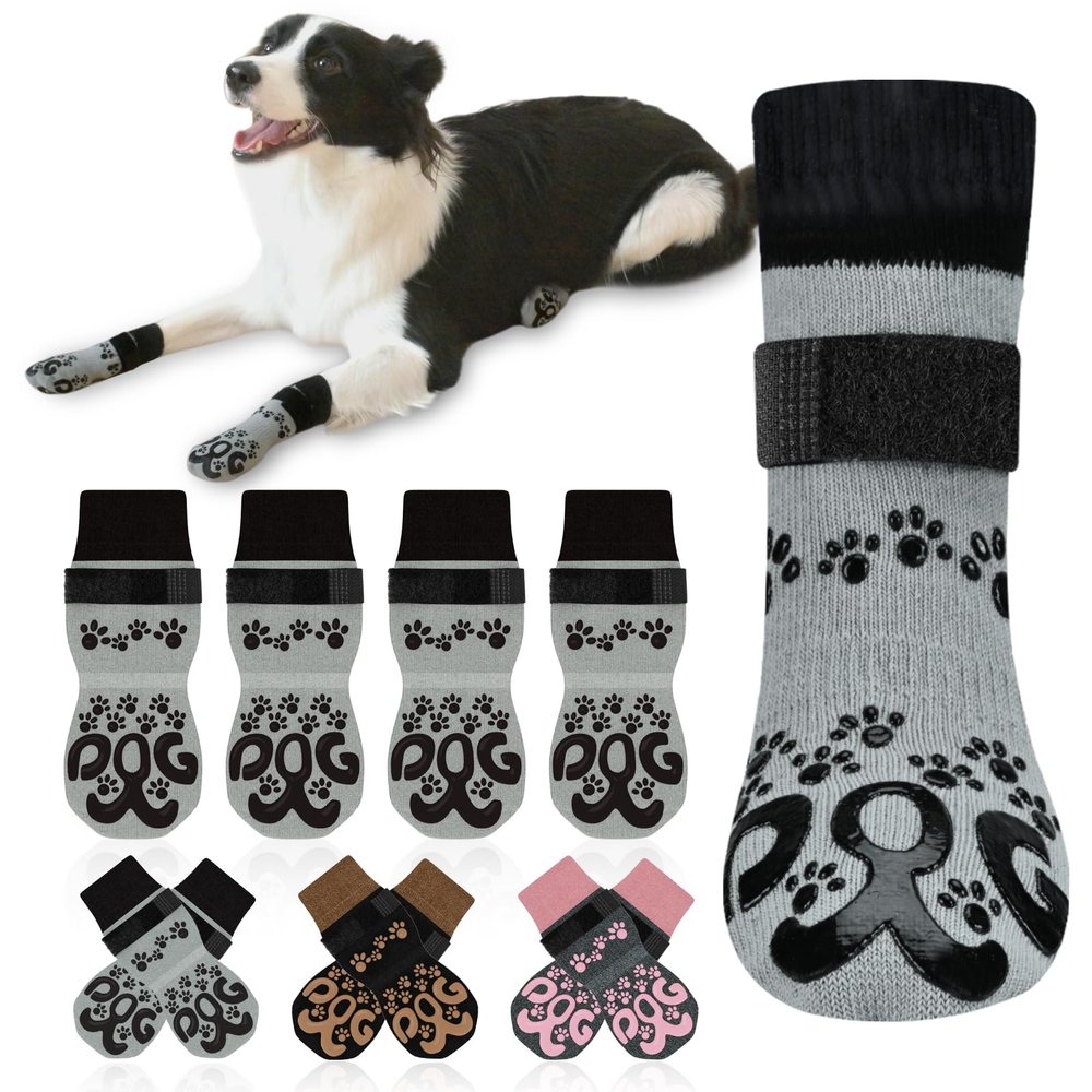 Non-Slip Dog Socks - Double-Sided Paw Covers, Large