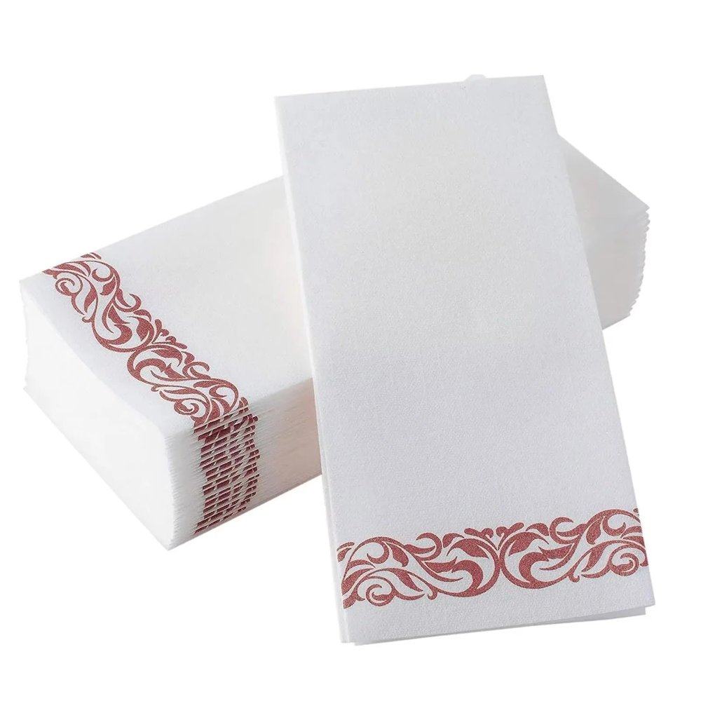 LYXYGMV 50 Linen-Feel Disposable Napkins with Built-In Cutlery Pocket, Pre-Folded, Rose Gold